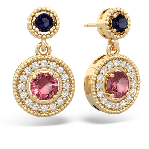 sapphire-tourmaline halo earrings