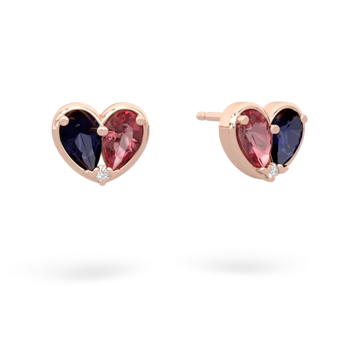 sapphire-tourmaline one heart earrings