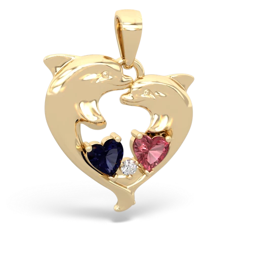 Sapphire Genuine Sapphire with Genuine Pink Tourmaline Dolphin Heart pendant Pendant