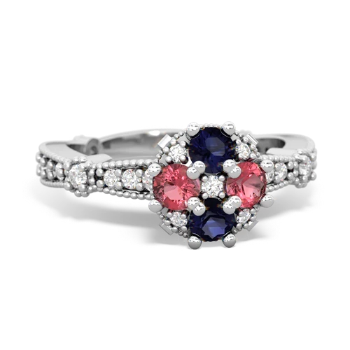 Sapphire Genuine Sapphire with Genuine Pink Tourmaline Milgrain Antique Style ring Ring