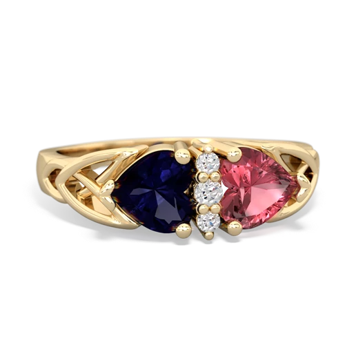 Sapphire Genuine Sapphire with Genuine Pink Tourmaline Celtic Trinity Knot ring Ring