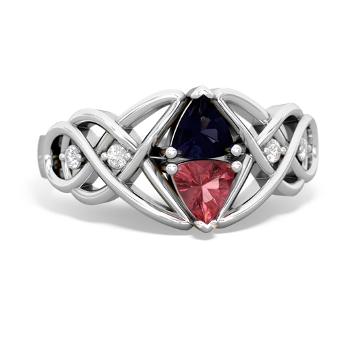 Sapphire Genuine Sapphire with Genuine Pink Tourmaline Keepsake Celtic Knot ring Ring