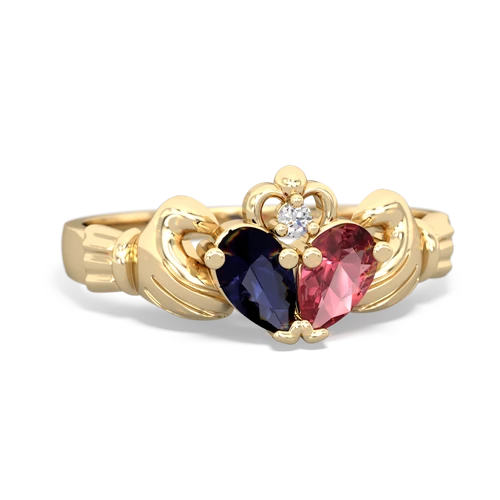 Sapphire Genuine Sapphire with Genuine Pink Tourmaline Claddagh ring Ring