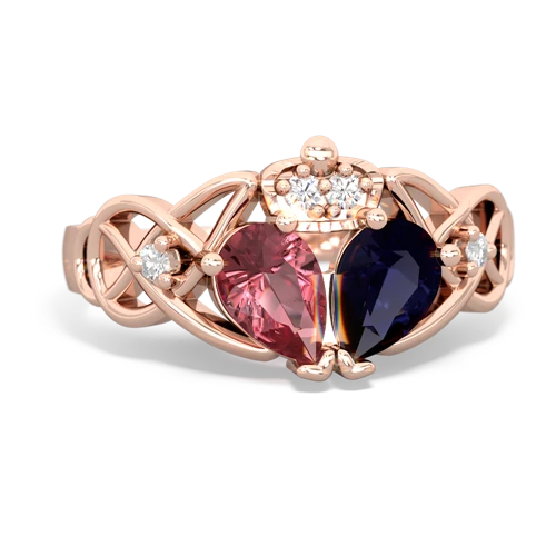 Sapphire Genuine Sapphire with Genuine Pink Tourmaline Two Stone Claddagh ring Ring