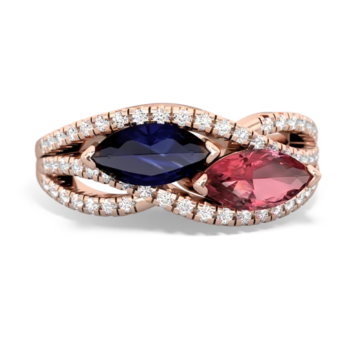 Sapphire Genuine Sapphire with Genuine Pink Tourmaline Diamond Rivers ring Ring