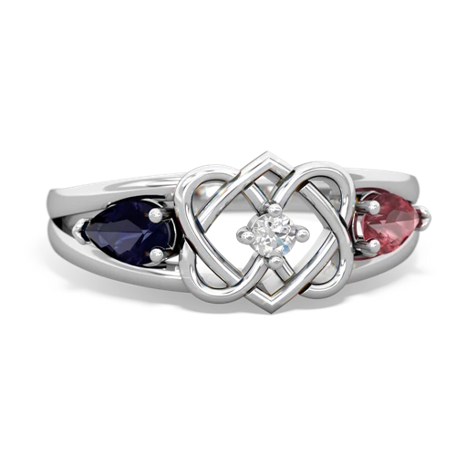 Sapphire Genuine Sapphire with Genuine Pink Tourmaline Hearts Intertwined ring Ring
