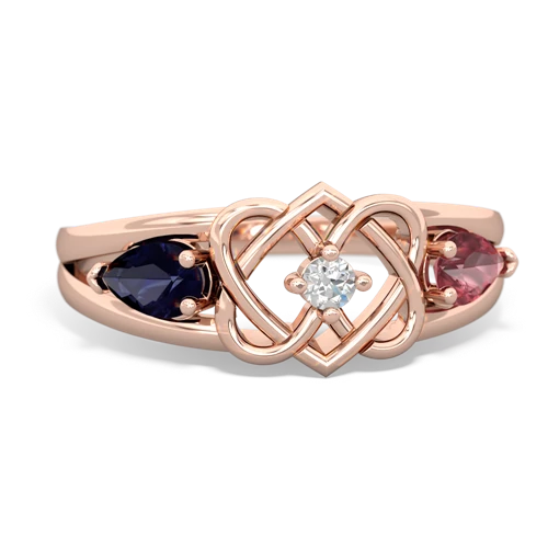 sapphire-tourmaline double heart ring