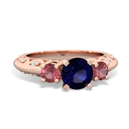 Sapphire Genuine Sapphire with Genuine Pink Tourmaline Art Deco ring Ring