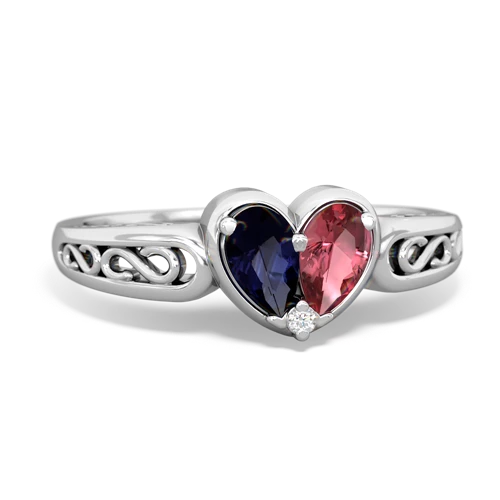 Sapphire Genuine Sapphire with Genuine Pink Tourmaline filligree Heart ring Ring