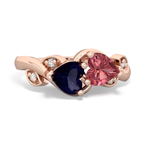 Sapphire Genuine Sapphire with Genuine Pink Tourmaline Floral Elegance ring Ring