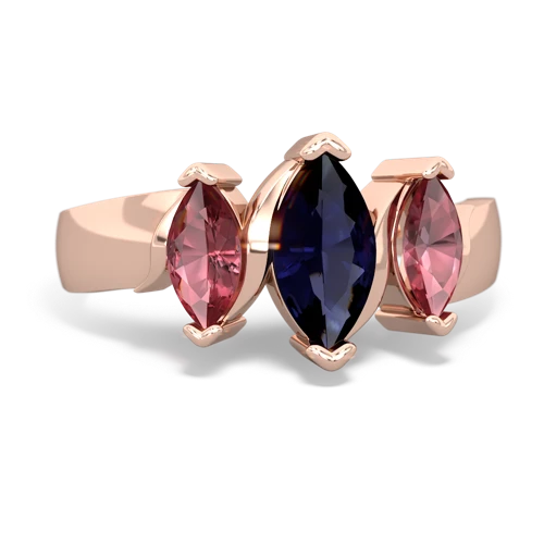 Sapphire Genuine Sapphire with Genuine Pink Tourmaline and  Three Peeks ring Ring