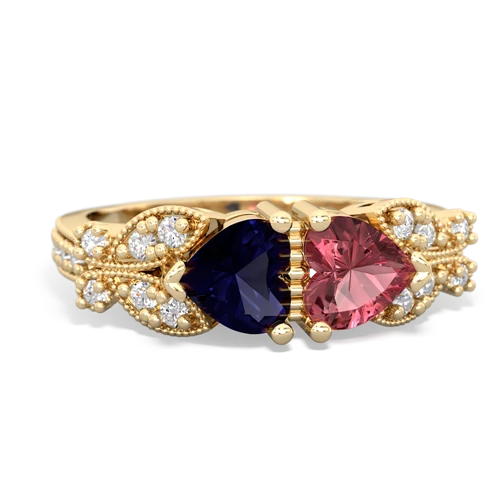 Sapphire Genuine Sapphire with Genuine Pink Tourmaline Diamond Butterflies ring Ring