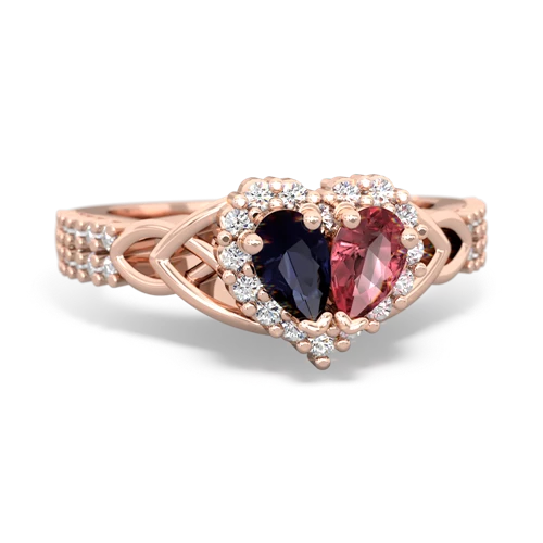 Sapphire Genuine Sapphire with Genuine Pink Tourmaline Celtic Knot Engagement ring Ring