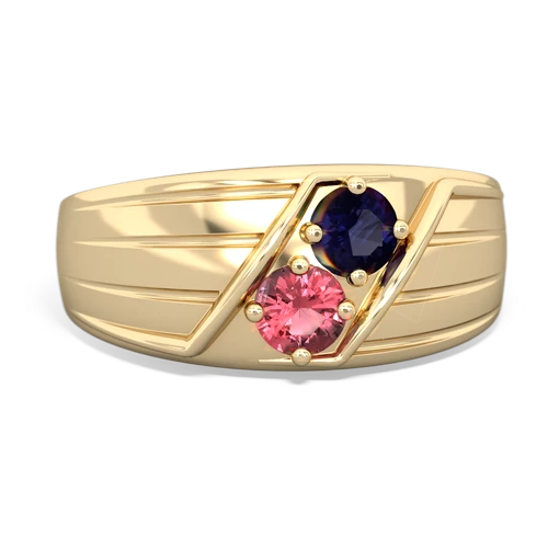 Sapphire Genuine Sapphire with Genuine Pink Tourmaline Art Deco Men's ring Ring