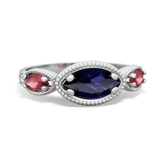 sapphire-tourmaline milgrain marquise ring