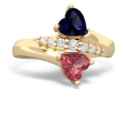 Sapphire Genuine Sapphire with Genuine Pink Tourmaline Heart to Heart Bypass ring Ring