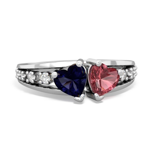 Sapphire Genuine Sapphire with Genuine Pink Tourmaline Heart to Heart ring Ring