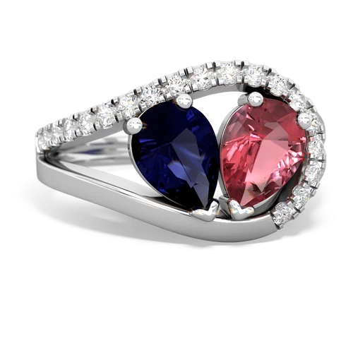 Sapphire Genuine Sapphire with Genuine Pink Tourmaline Nestled Heart Keepsake ring Ring