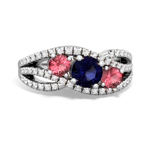 sapphire-tourmaline three stone pave ring