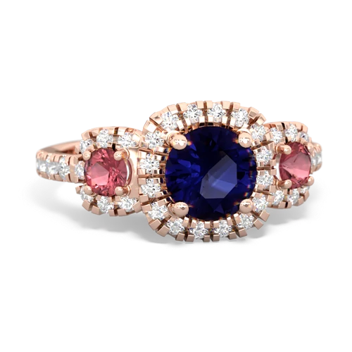 Sapphire Genuine Sapphire with Genuine Pink Tourmaline and  Regal Halo ring Ring