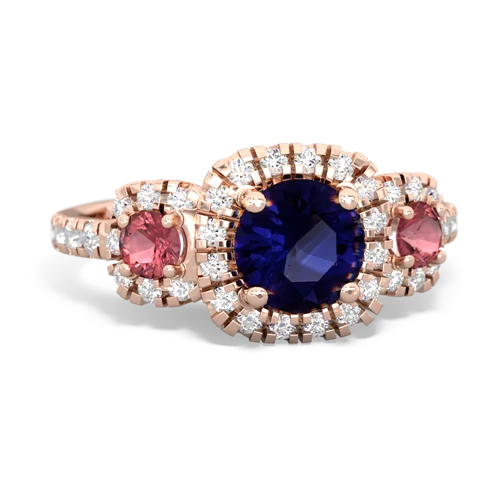 sapphire-tourmaline three stone regal ring