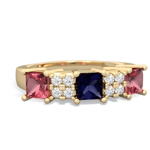 Sapphire Genuine Sapphire with Genuine Pink Tourmaline and  Three Stone ring Ring