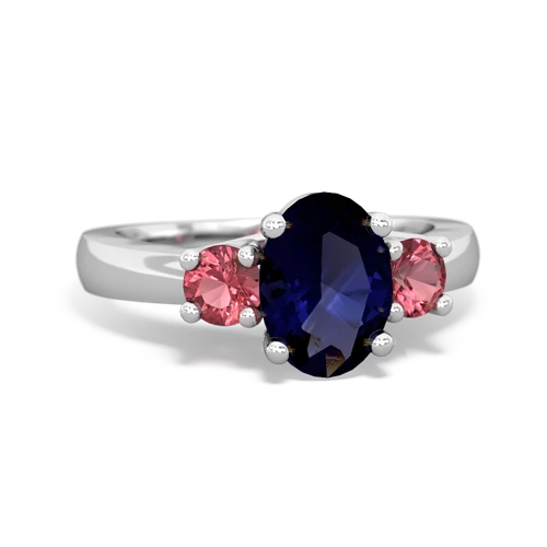 Sapphire Genuine Sapphire with Genuine Pink Tourmaline Three Stone Trellis ring Ring