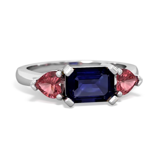 Sapphire Genuine Sapphire with Genuine Pink Tourmaline and  Three Stone ring Ring