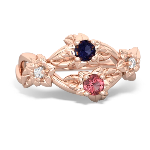 Sapphire Genuine Sapphire with Genuine Pink Tourmaline Sparkling Bouquet ring Ring
