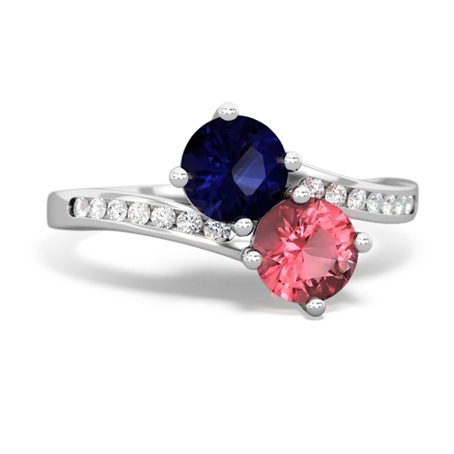sapphire-tourmaline two stone channel ring