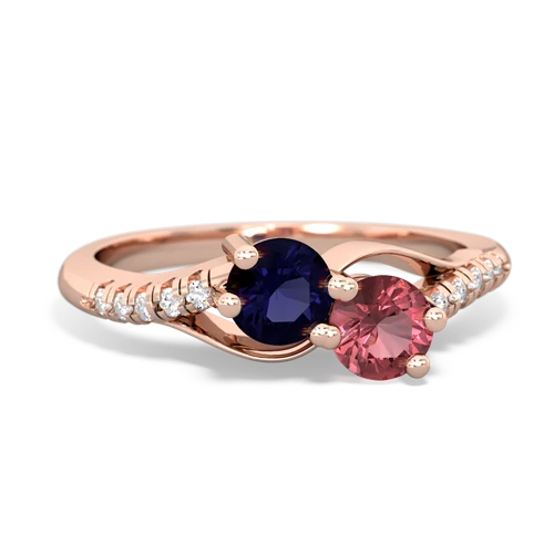 Sapphire Genuine Sapphire with Genuine Pink Tourmaline Two Stone Infinity ring Ring