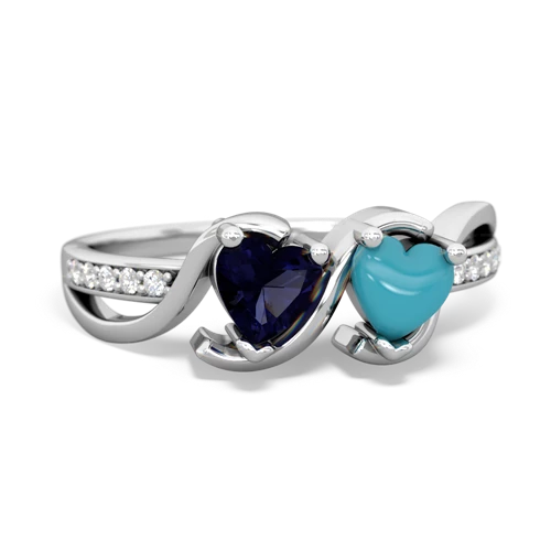 sapphire-turquoise double heart ring