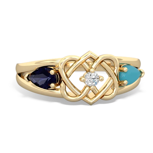 sapphire-turquoise double heart ring