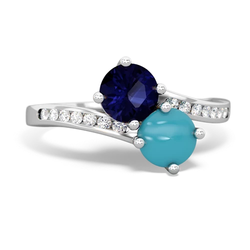 sapphire-turquoise two stone channel ring