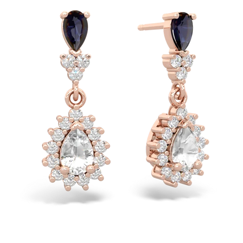Sapphire Genuine Sapphire with Genuine White Topaz Halo Pear Dangle earrings Earrings