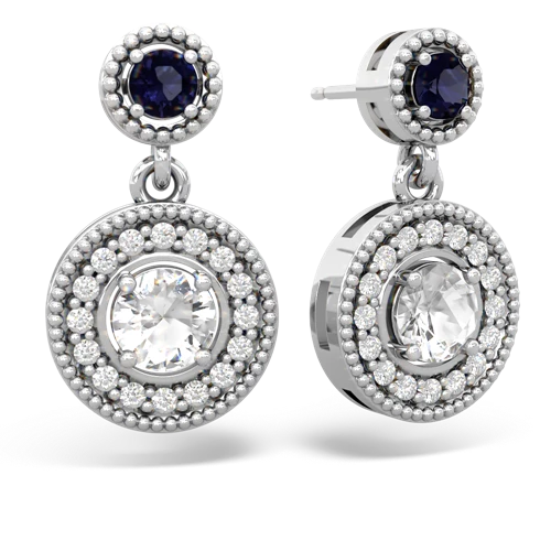 Sapphire Genuine Sapphire with Genuine White Topaz Halo Dangle earrings Earrings