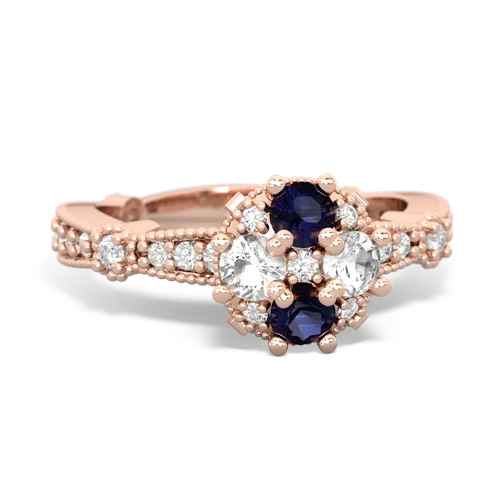Sapphire Genuine Sapphire with Genuine White Topaz Milgrain Antique Style ring Ring