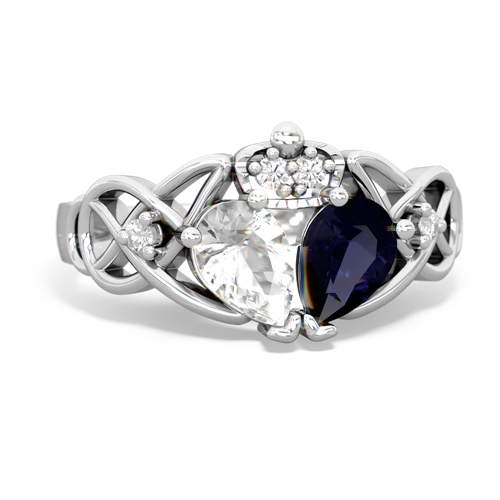 Sapphire Genuine Sapphire with Genuine White Topaz Two Stone Claddagh ring Ring