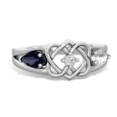 sapphire-white topaz double heart ring