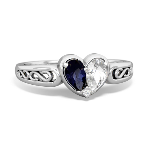 Sapphire Genuine Sapphire with Genuine White Topaz filligree Heart ring Ring