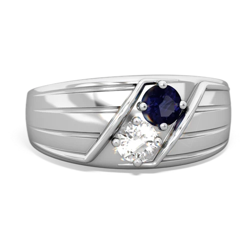 Sapphire Genuine Sapphire with Genuine White Topaz Art Deco Men's ring Ring