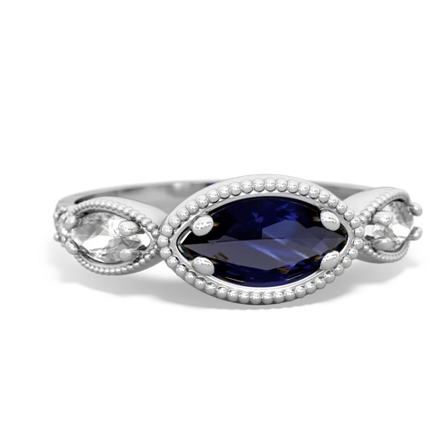 sapphire-white topaz milgrain marquise ring