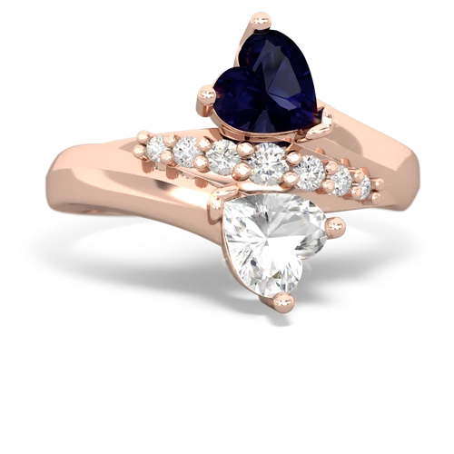 Sapphire Genuine Sapphire with Genuine White Topaz Heart to Heart Bypass ring Ring