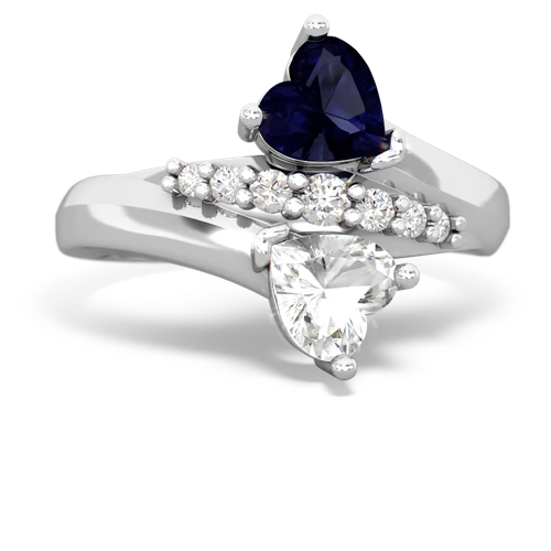 Sapphire Genuine Sapphire with Genuine White Topaz Heart to Heart Bypass ring Ring