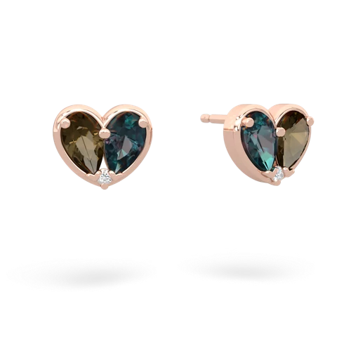 smoky quartz-alexandrite one heart earrings