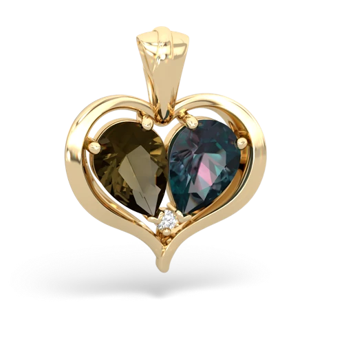 smoky quartz-alexandrite half heart whole pendant