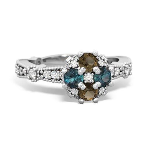 smoky quartz-alexandrite art deco engagement ring