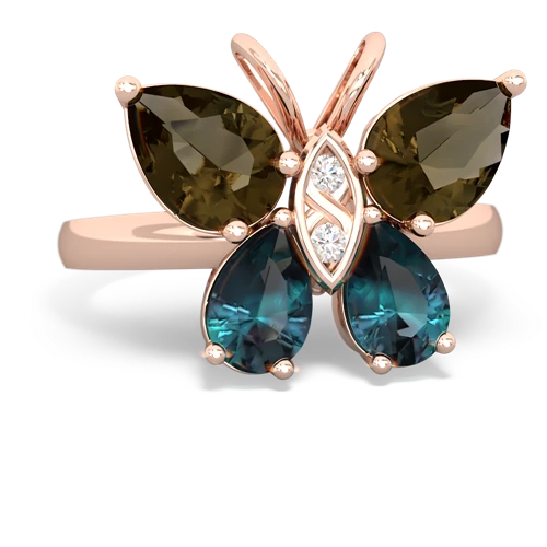 smoky quartz-alexandrite butterfly ring