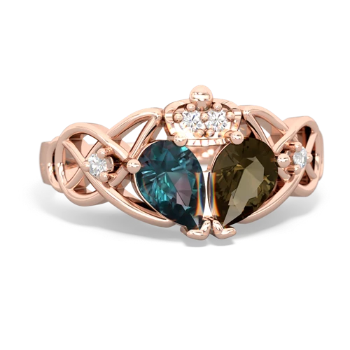 smoky quartz-alexandrite claddagh ring