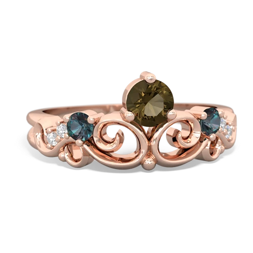 Smoky Quartz Genuine Smoky Quartz with Lab Created Alexandrite and Lab Created Sapphire Crown Keepsake ring Ring